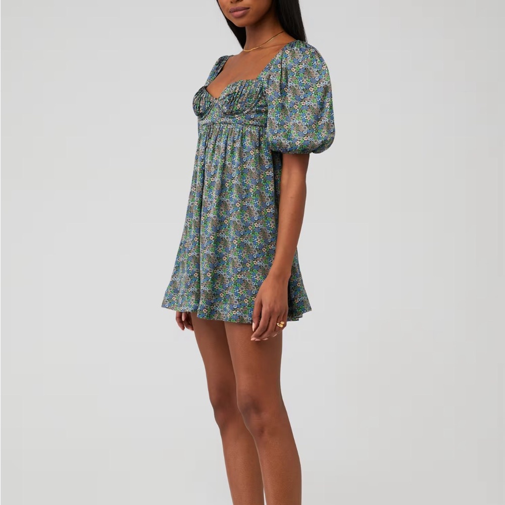 For Love and Lemons green puff sleeve mini dress - Picture 2 of 5